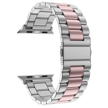 Stalen schakelband - Zilver met rosé pink - Geschikt voor Apple watch 42mm / 44mm / 45mm / 49mm