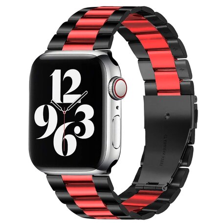 Stalen schakelband - Zwart met rood - Geschikt voor Apple watch 42mm / 44mm / 45mm / 49mm