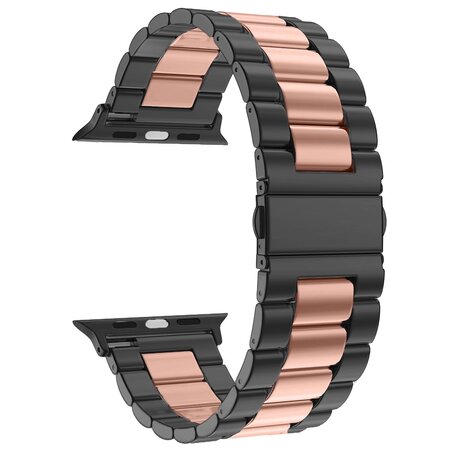 Stalen schakelband - Zwart met rosé goud - Geschikt voor Apple watch 42mm / 44mm / 45mm / 49mm