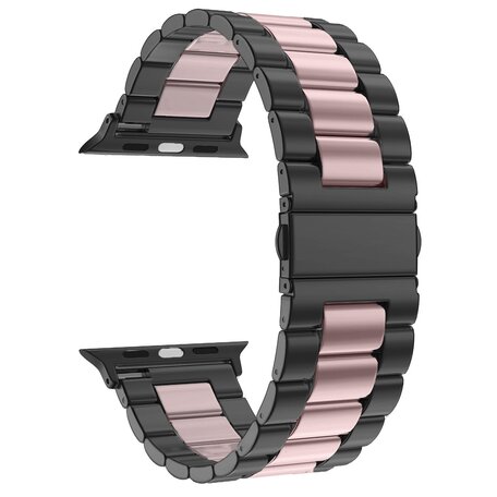 Stalen schakelband - Zwart met roze - Geschikt voor Apple watch 42mm / 44mm / 45mm / 49mm