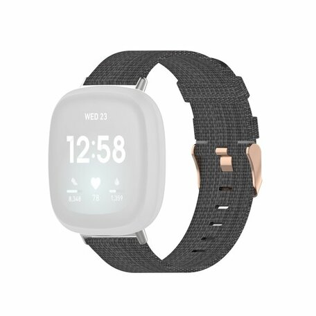 Fitbit Versa 3/4 & Sense 1/2 Canvas nylon bandje - Donkergrijs