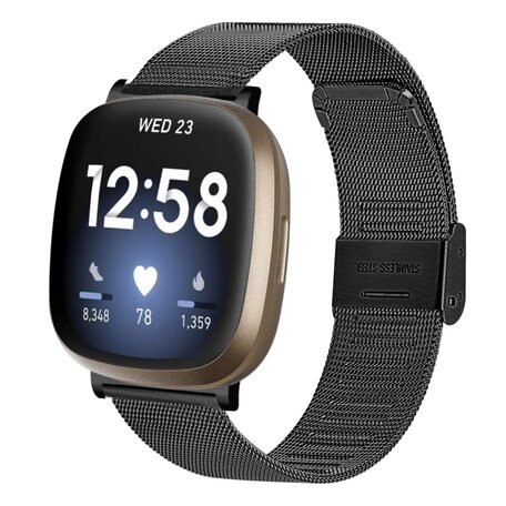 Fitbit Versa 3/4 & Sense 1/2 - Milanese bandje met klemsluiting - Zwart