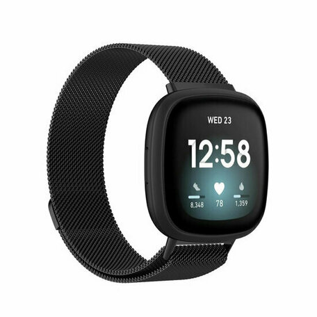 Fitbit Versa 3/4 & Sense 1/2 milanese bandje - Large - Zwart