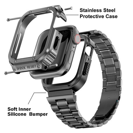 Ultra Protective Stainless Steel band - Zwart - Geschikt voor Apple watch 44mm