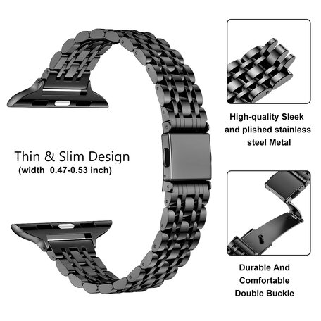 Stalen slim fit band - Zwart - Geschikt voor Apple watch 42mm / 44mm / 45mm / 49mm
