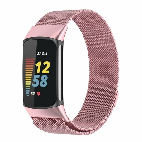 Milanese bandje - Rosé roze - Geschikt voor FitBit Charge 5 & 6