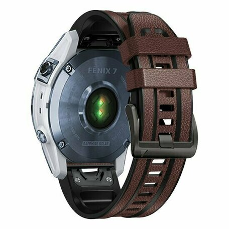 leer + siliconen bandje - Donkerbruin - Garmin Tactix 8 - 47mm