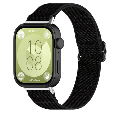 Elastische nylon band - Zwart - Huawei Watch Fit 3 / Fit 4
