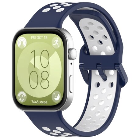 Tweekleurige siliconen band - Donkerblauw met wit - Huawei Watch Fit 3 / Fit 4