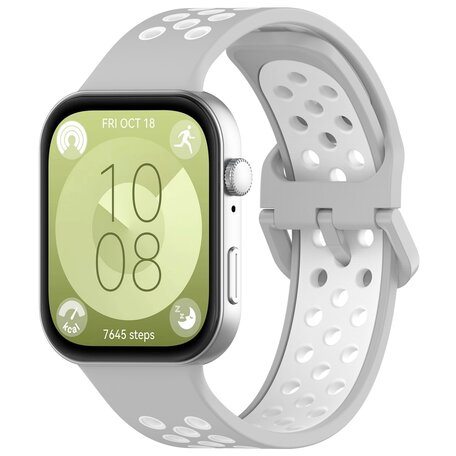 Tweekleurige siliconen band - Grijs met wit - Huawei Watch Fit 3 / Fit 4