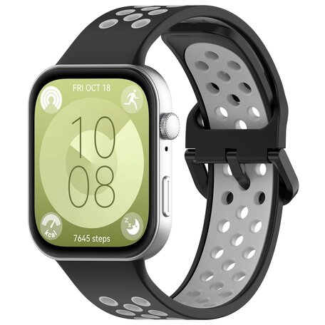 Tweekleurige siliconen band - Zwart met grijs - Huawei Watch Fit 3 / Fit 4