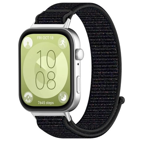 Sport loop nylon bandje - Zwart gemêleerd - Huawei Watch Fit 3 / Fit 4