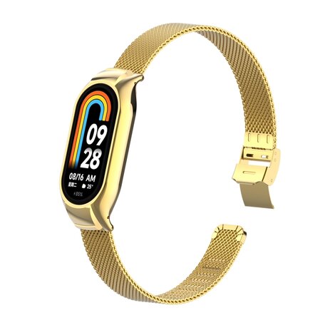 Milanese bandje met case - Goud - Xiaomi Smart Band 8 & 9
