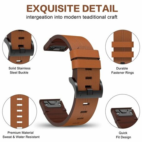 Leren bandje - Lichtbruin - Garmin Quatix 8 - 47mm
