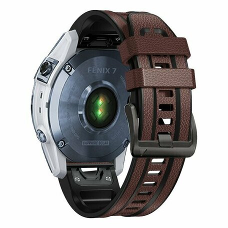 leer + siliconen bandje - Donkerbruin - Garmin Quatix 8 - 51mm