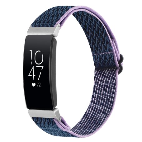 FitBit Inspire 2 & Ace 3 Elastische solo loop nylon bandje - Donkerblauw met paars