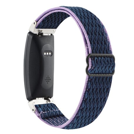 FitBit Inspire 2 & Ace 3 Elastische solo loop nylon bandje - Donkerblauw met paars