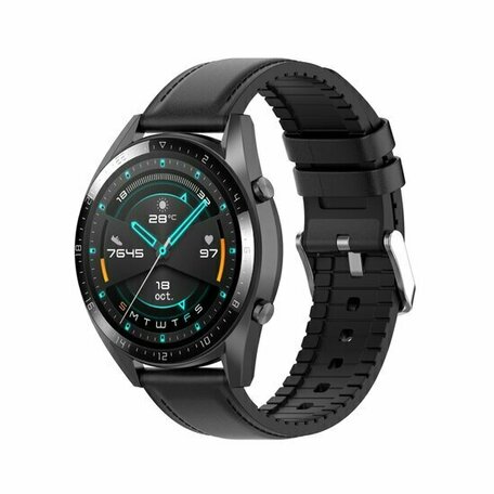 leer + siliconen bandje - Zwart - Huawei Watch GT 6 / GT 6 pro - 46mm