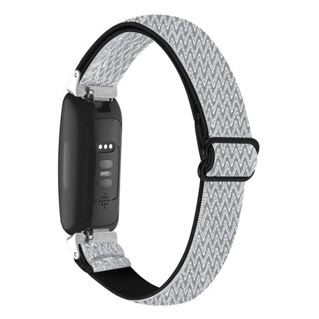 Fitbit Inspire 3 - Elastische solo loop nylon bandje - Zwart / wit Fitbit Inspire 3 - Elastische solo loop nylon bandje - Zwart / wit