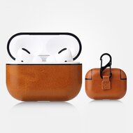 AirPods Pro / AirPods Pro 2 lederen hoesje - Met bevestigingsclip - Lichtbruin afbeelding