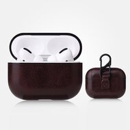 AirPods Pro / AirPods Pro 2 lederen hoesje - Met bevestigingsclip - Donkerbruin afbeelding