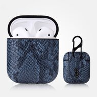 AirPods 1/2 hoesje PU Leer Slangenleer - Blauw afbeelding