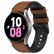 Samsung Galaxy Watch 5 - 40mm & 44mm - Maat: small - leer + siliconen bandje - Bruin