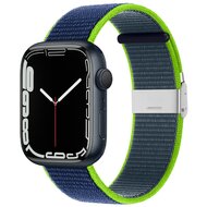 Nylon bandje met klemsluiting - Donkerblauw met groen - Geschikt voor Apple Watch 38mm / 40mm / 41mm / 42mm afbeelding