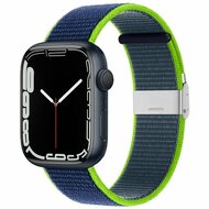 Nylon bandje met klemsluiting - Donkerblauw met groen - Geschikt voor Apple Watch 44mm / 45mm / 46mm / 49mm afbeelding