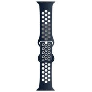 Sportbandje met extra lus - Donkerblauw + Wit - Geschikt voor Apple Watch 44mm / 45mm / 46mm / 49mm afbeelding