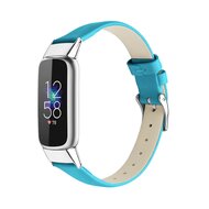 Fitbit Luxe - Leren bandje - Maat: Small - Blauw afbeelding