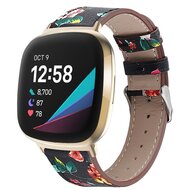 Fitbit Versa 3/4 & Sense 1/2 leren bandje - Bloemenprint afbeelding