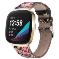 Fitbit Versa 3/4 & Sense 1/2 leren bandje - Bloemenprint afbeelding