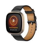 Fitbit Versa 3/4 & Sense 1/2 leren bandje - Zwart afbeelding