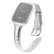 Fitbit Versa 1 / 2 & Lite bandje TPU leer - Zilver afbeelding