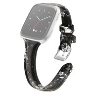 Fitbit Versa 1 / 2 & Lite bandje TPU leer - Bloemenprint zwart / grijs afbeelding