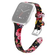 Fitbit Versa 1 / 2 & Lite bandje TPU leer - Bloemenprint zwart afbeelding