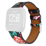 Fitbit Versa 1 / 2 & Lite leren bandje - Bloemenprint afbeelding