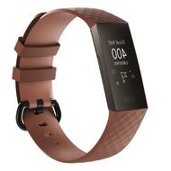 Fitbit Charge 3 & 4 siliconen diamant pattern bandje - Maat: Large - Coffee afbeelding