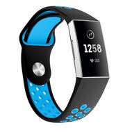 Fitbit Charge 3 & 4 siliconen DOT bandje - Blauw / Zwart - Maat: Large afbeelding