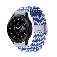 Braided nylon bandje - Blauw / wit - Samsung Galaxy Watch 4 Classic - 42mm / 46mm afbeelding