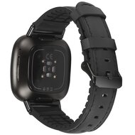 Fitbit Versa 3 & Sense 1 - leer + siliconen bandje - Zwart afbeelding