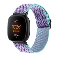 Fitbit Versa 3/4 & Sense 1/2 Nylon loop bandje - Paars met lichtblauw afbeelding