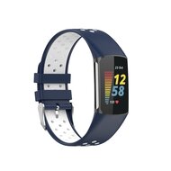 FitBit Charge 5 & 6 Sportbandje met gesp - Donkerblauw / wit - Tweekleurig - Maat: L afbeelding
