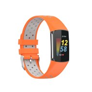 FitBit Charge 5 & 6 Sportbandje met gesp - Oranje / grijs - Tweekleurig - Maat: L afbeelding