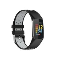 FitBit Charge 5 & 6 Sportbandje met gesp - Zwart / grijs - Tweekleurig - Maat: L afbeelding