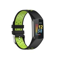 FitBit Charge 5 & 6 Sportbandje met gesp - Zwart / groen - Tweekleurig - Maat: L afbeelding