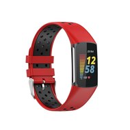 FitBit Charge 5 & 6 Sportbandje met gesp - Rood / zwart - Tweekleurig - Maat: L afbeelding