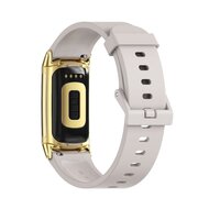 FitBit Charge 5 & 6 Extra soft siliconen bandje - Lichtgrijs + gouden connector afbeelding