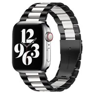 Stalen schakelband - Zwart met zilver - Geschikt voor Apple watch 38mm / 40mm / 41mm